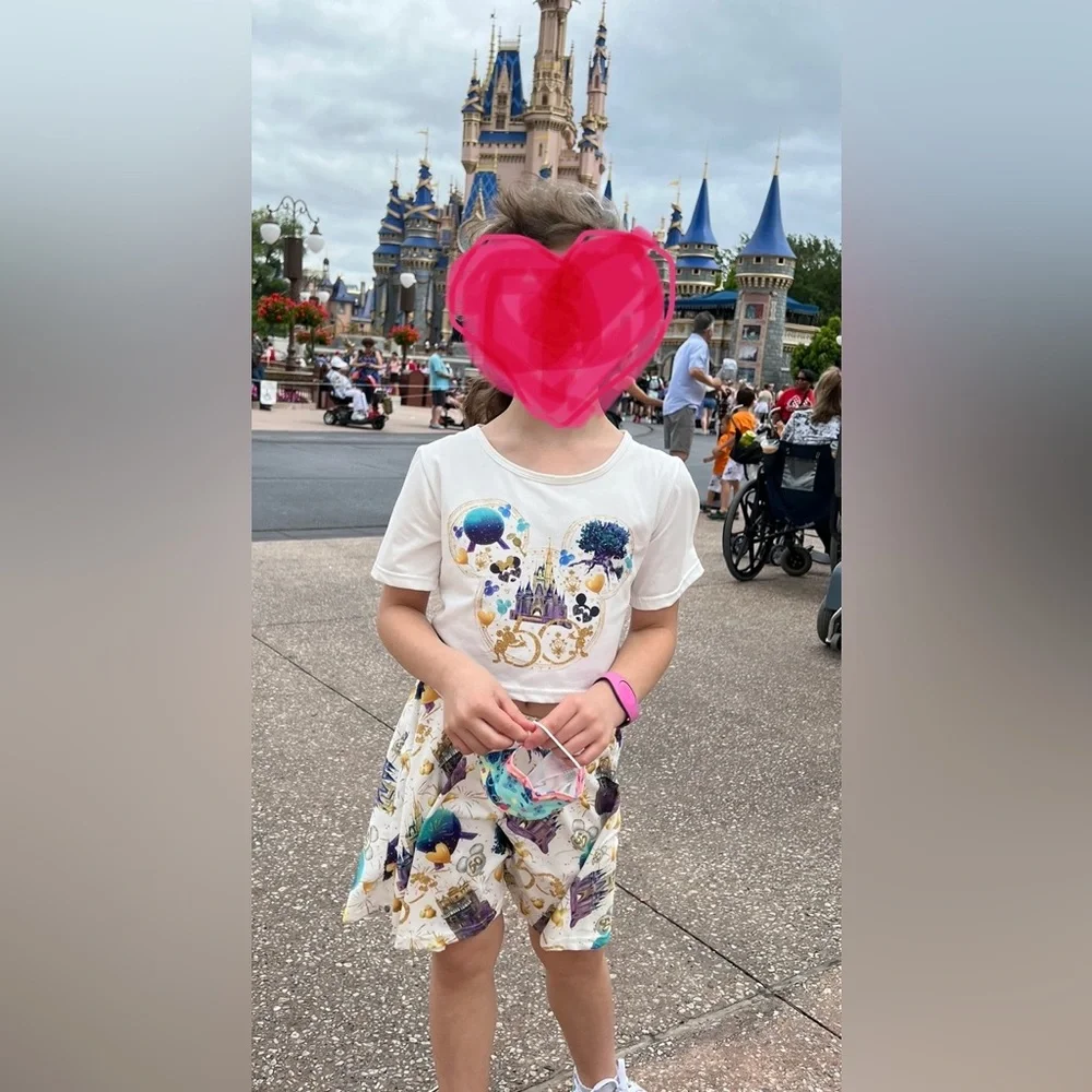 Disneyworld Anniversary swing skirt & crop top set mickey minnie mouse castle - Picture 3 of 10